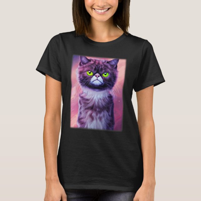 Cat face graphic  animal pet  grumpy kitten print  t shirt (Framsida)