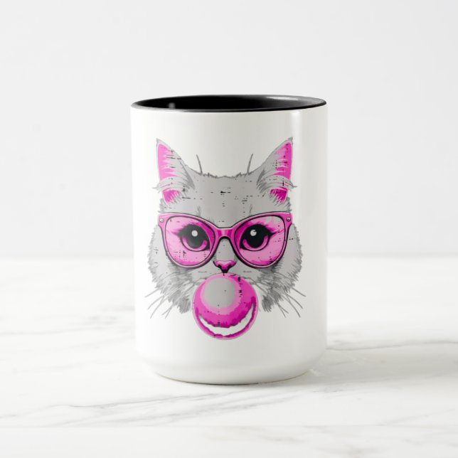 Cat Face Pink Glasses Bubble Gum Mugg (Center)