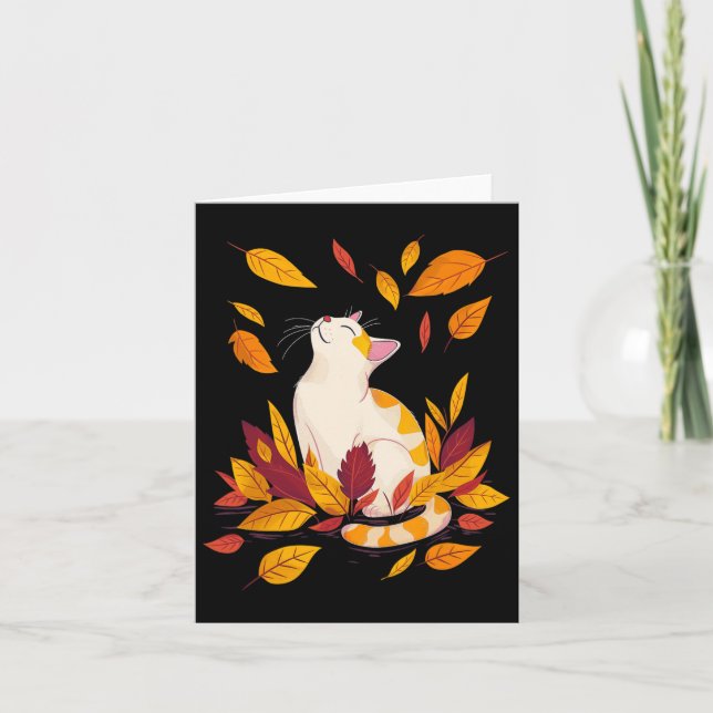 Cat Fall Löv Träd Hej Hösthösten Thanksgiving Kort (Framsida)