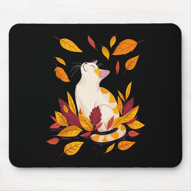 Cat Fall Löv Träd Hej Hösthösten Thanksgiving Musmatta (Framsidan)