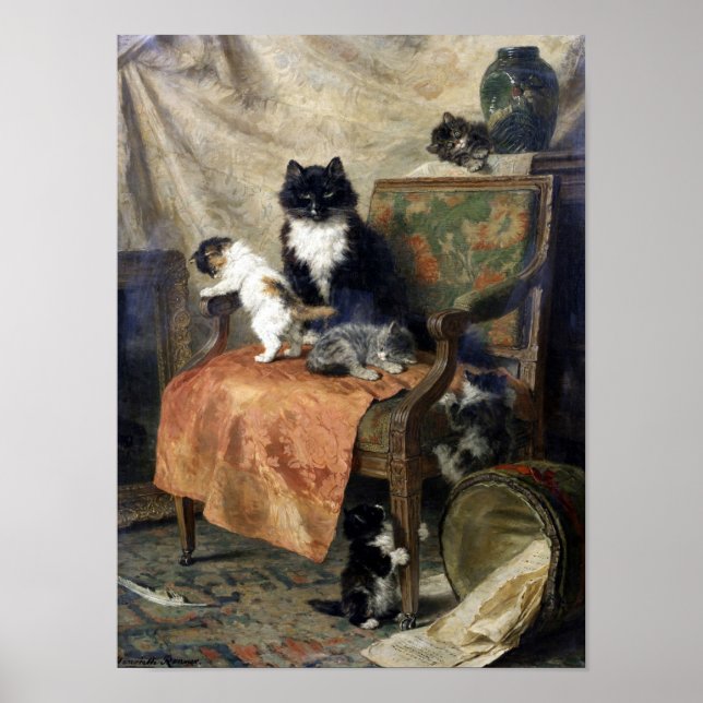 Cat Family, Henriëtte Ronner-Knip Poster (Framsidan)