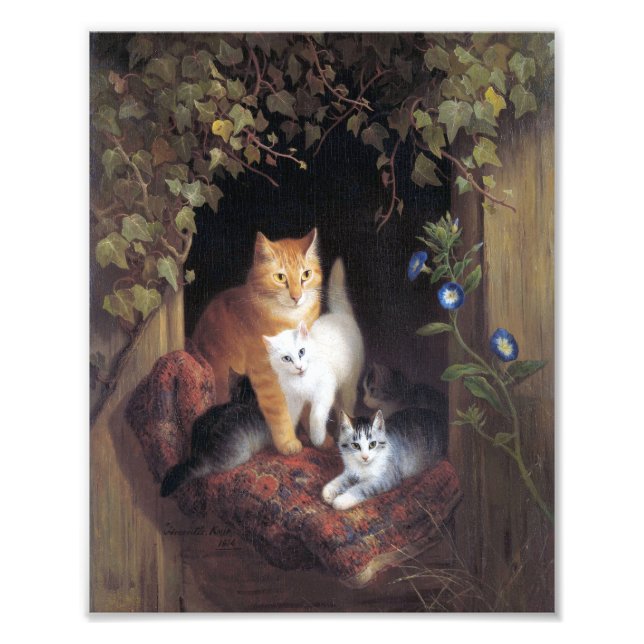 Cat Family och Ivy Löv av Henriette Ronner-Knip Fototryck (Framsidan)