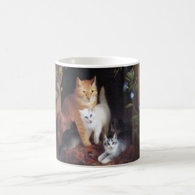 Cat Family och Ivy Löv av Henriette Ronner-Knip Kaffemugg (Center)