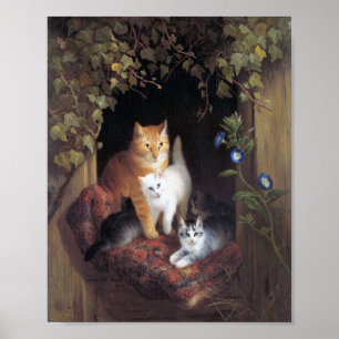 Cat Family och Ivy Löv av Henriette Ronner-Knip Poster