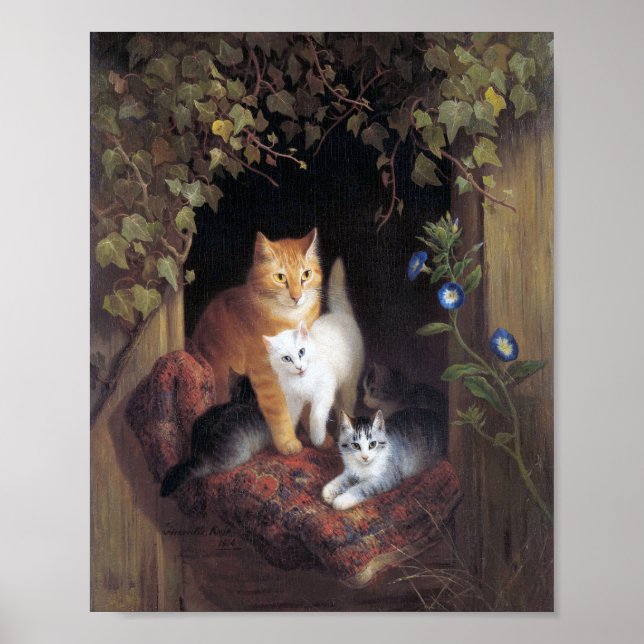 Cat Family och Ivy Löv av Henriette Ronner-Knip Poster (Framsidan)