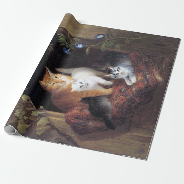 Cat Family och Ivy Löv av Henriette Ronner-Knip Presentpapper (Utrullad)