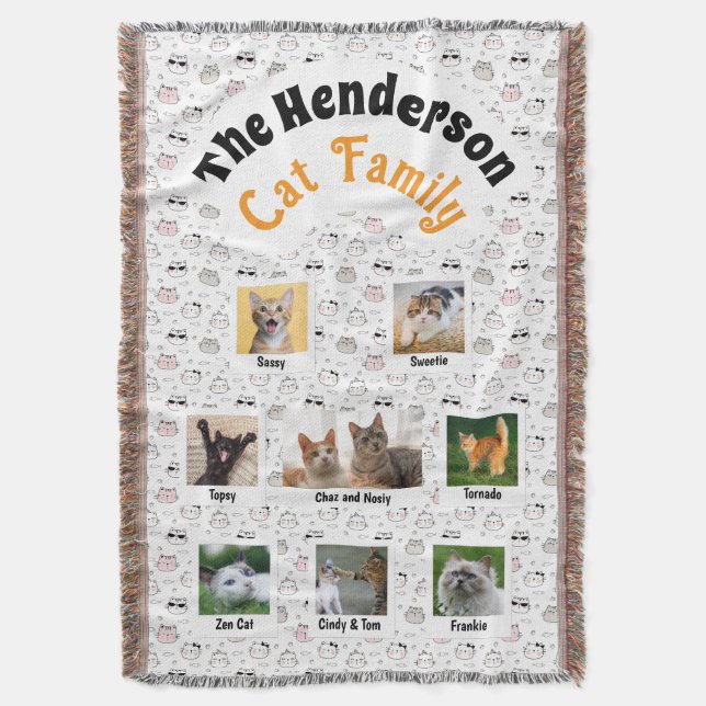 Cat Family Photo Collage – Cartoon Cat Pattern Filt (Framsidan Vertikal)