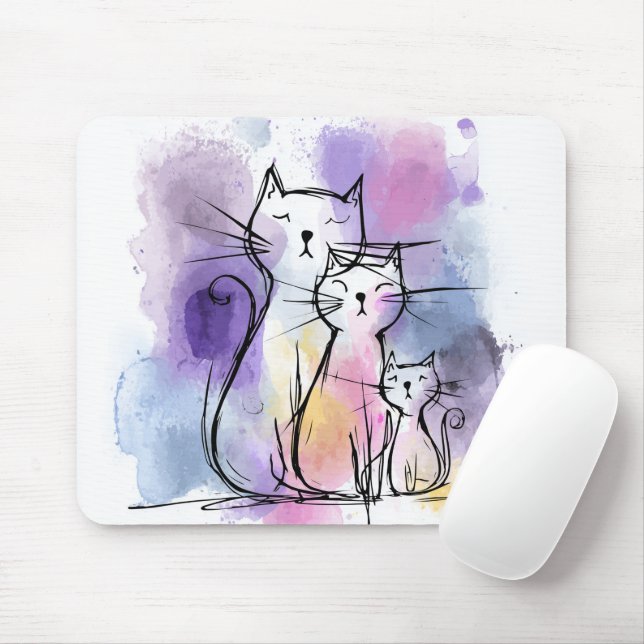 Cat Family Sketch Home Office Mousepad Gift Musmatta (Med mus)