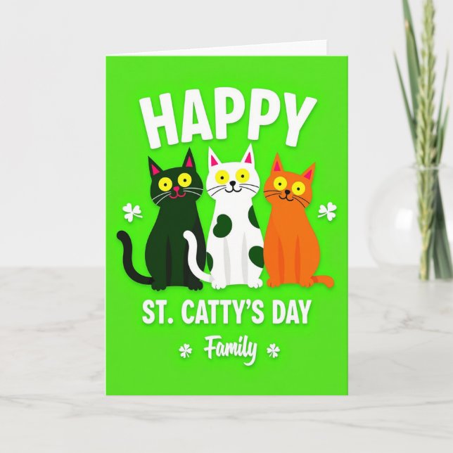 Cat Family St Cattys Day Card Kort (Framsida)