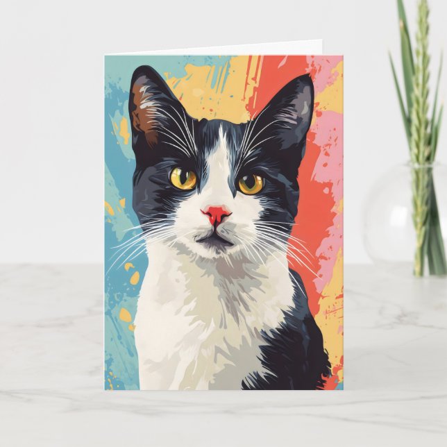 Cat Färg Abstrakt Animal Helgkort (Framsida)