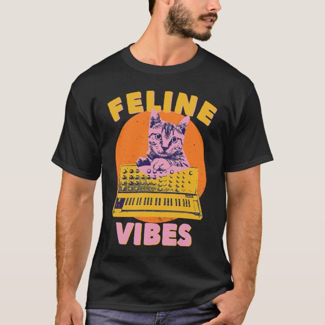 Cat  Feline Vibes  Cat Feeling Synth Synthesizer 9 T Shirt (Framsida)