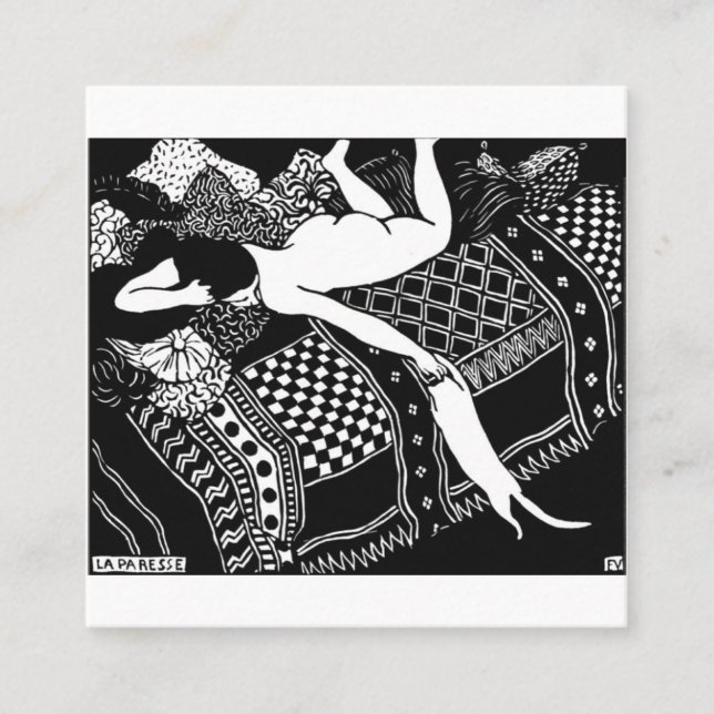 Cat Felix Vallotton Dam Bed Laziness La Paresse Fyrkantigt Visitkort (Framsida)