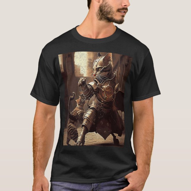Cat Fighting Steampunk T Shirt (Framsida)