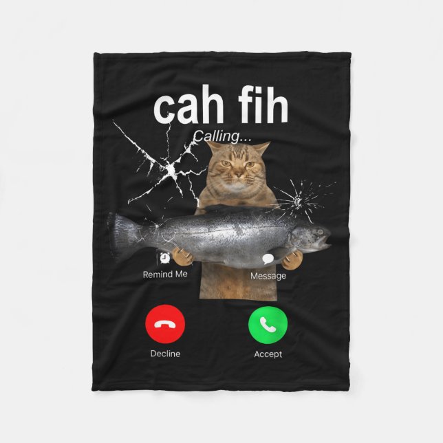 Cat Fih Calling Meme Funny Fish Cat Humor Gift Tee Fleecefilt (Framsidan)