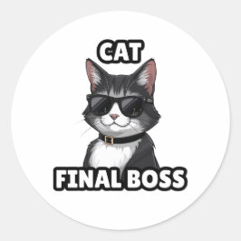 Cat Final Boss Cool Sticker Runt Klistermärke