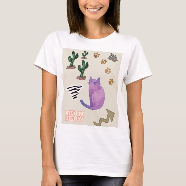 Cat Fish Cactus Meow Tassar T-Shirt (Framsida)