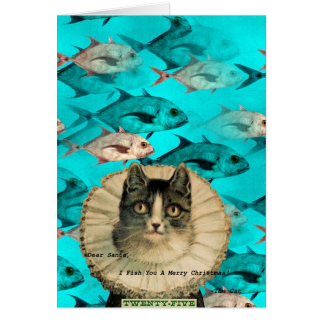Cat Fish You Digital Collage jul Hälsningskort (Framsidan)