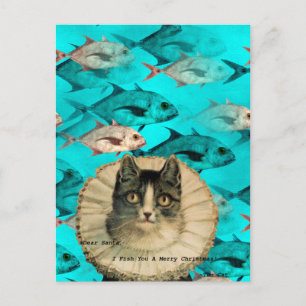 Cat Fish You Digital Collage Vykort