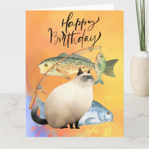 Cat Fishing älskare födelsedag för Cat Lovers Kort