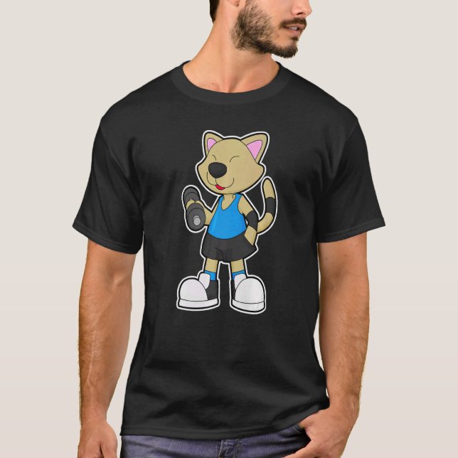 Cat Fitness Dumbbell Sports   T Shirt (Framsida)