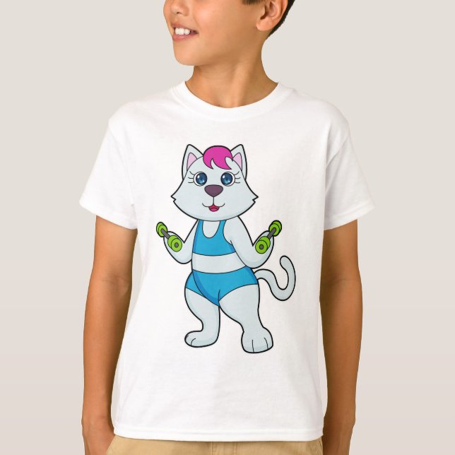 Cat Fitness Dumbbell T Shirt (Framsida)