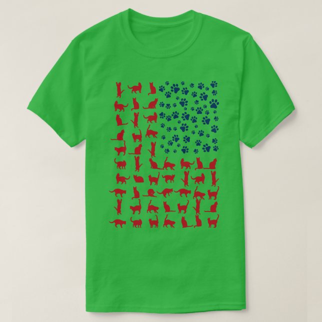 Cat Flagga Amerika USA T Shirt (Design framsida)