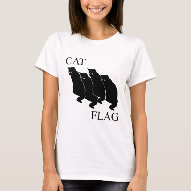 Cat Flagga Funny Black Flagga T Shirt (Framsida)