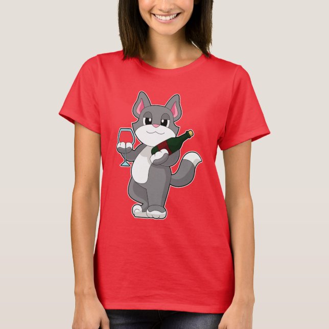 Cat Flaska Red vin T Shirt (Framsida)