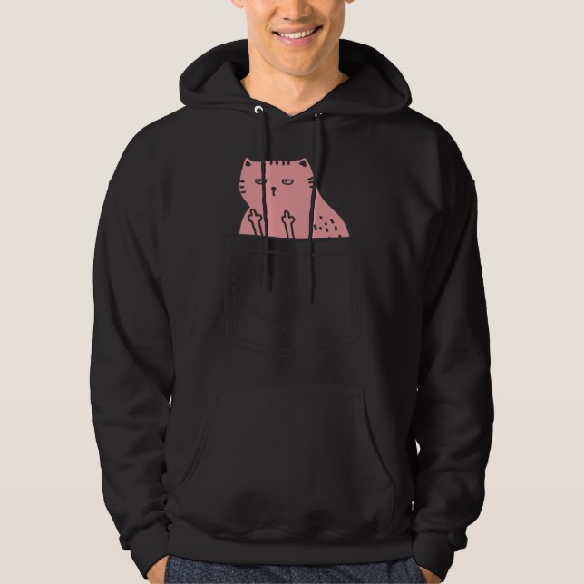 Cat Flipping Off Rude Animal Middle Finger  Ugly C Hoodie (Framsida)