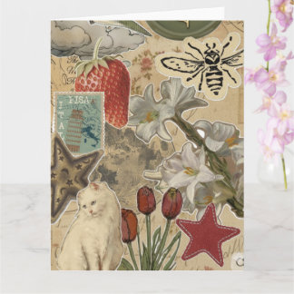 Cat Floral Collage Pattern – Cute Artistic Design Kort