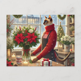 Cat Florist med blommor jul Hälsning Helg Vykort