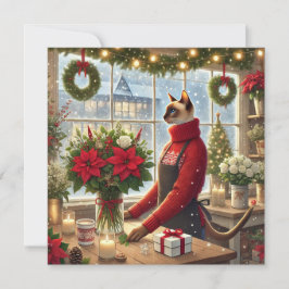 Cat Florist med blommor jul Hälsning Julkort