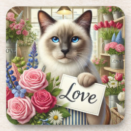 Cat Florist med Kärlek-kort Underlägg