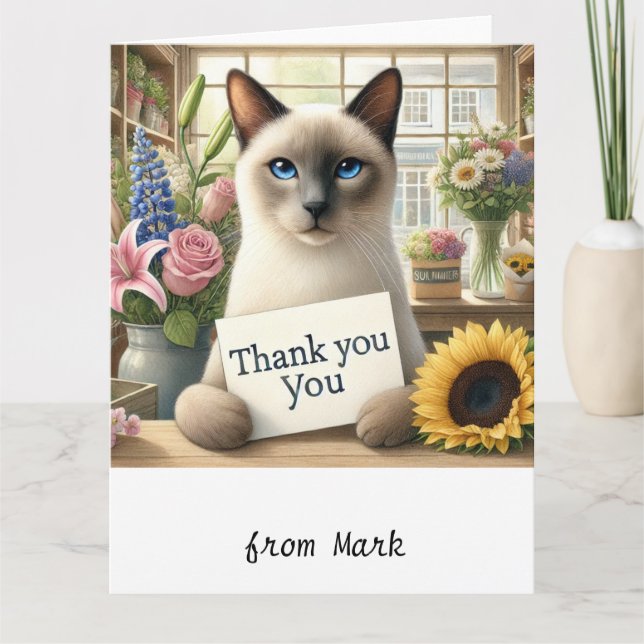 Cat florist "Skicka purr-tacksamhet med vår katt Tack Kort (Framsida)