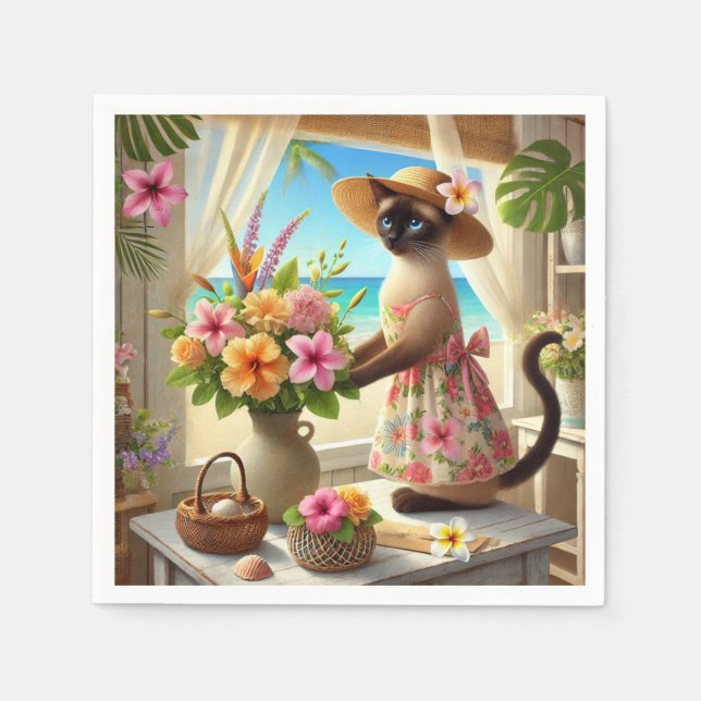 Cat Florist vid stranden Pappersservett (Framsidan)