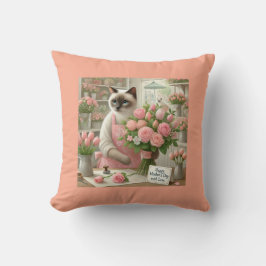 Cat Florist with Flowers for Cat Mamma Mors dag Kudde