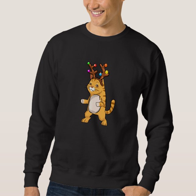 Cat Floss Dance Reindeer Antlers Headband Kittens Lång Ärmad Tröja (Framsida)
