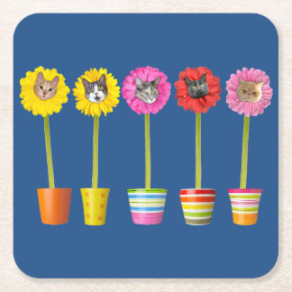 ’Cat Flower’ Garden LOL Funny Underlägg Papper Kvadrat
