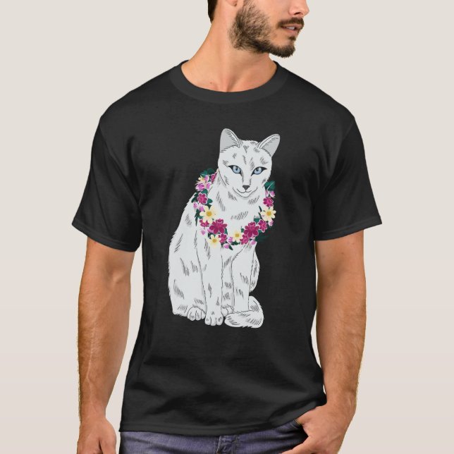 Cat Flower Kitten roses Cats Cute White Cat T Shirt (Framsida)