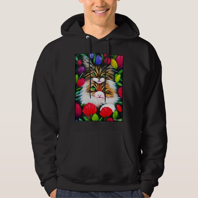 Cat Flower Natural Flower Garden Cat Love Cat Hoodie (Framsida)
