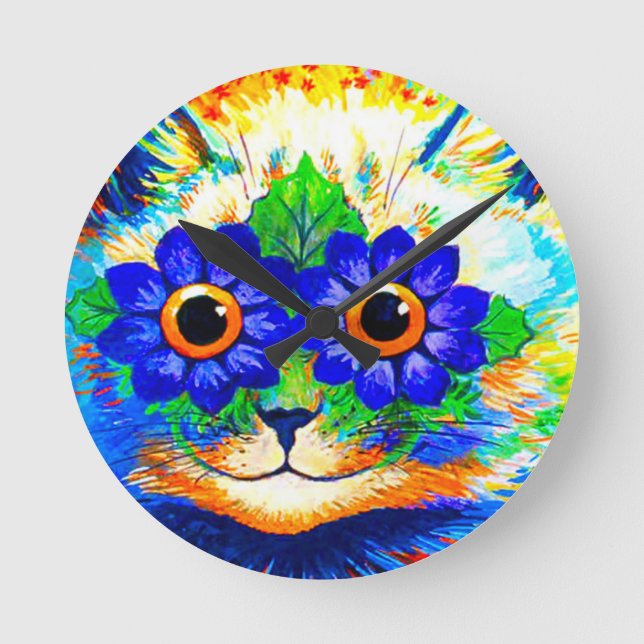 Cat Flower Öga Rund Klocka (Framsida)