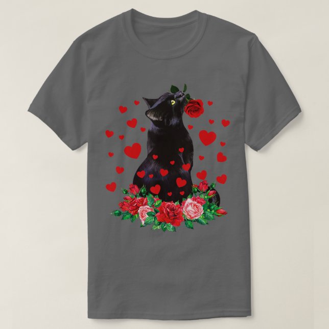 Cat Flower Valentines day Cute Kitten Kattunge Kär T Shirt (Design framsida)