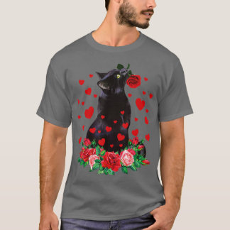 Cat Flower Valentines day Cute Kitten Kattunge Kär T Shirt