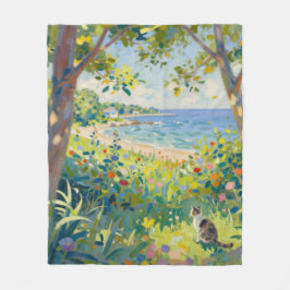 Cat Flowers And Sea Fleecefilt
