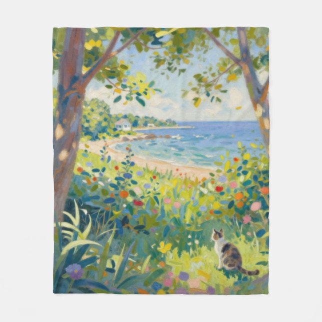 Cat Flowers And Sea Fleecefilt (Framsidan)