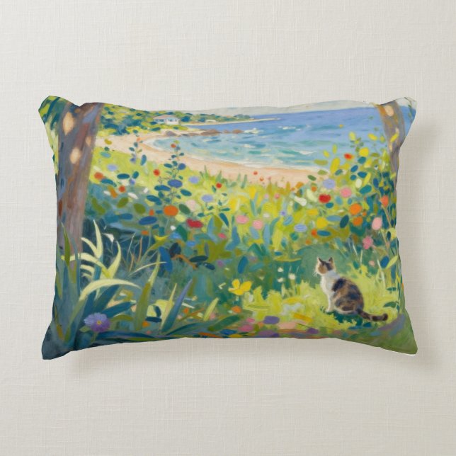 Cat Flowers And Sea Prydnadskudde (Framsidan)