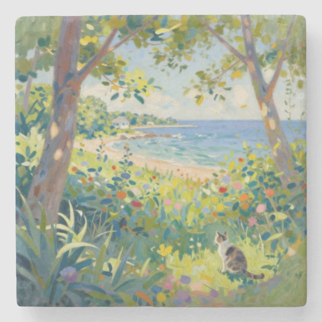 Cat Flowers And Sea Stenunderlägg (Framsidan)