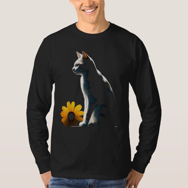 Cat Flowers Artwork  Cat Motif Animal Cat T Shirt (Framsida)
