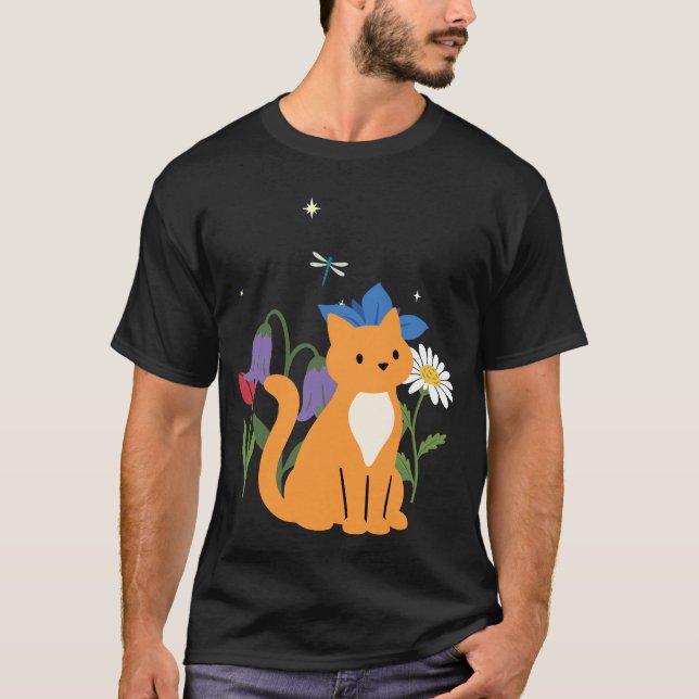 Cat Flowers Kids Pet Design T Shirt (Framsida)