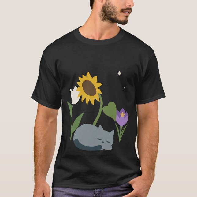 Cat Flowers Kids Sleeping T Shirt (Framsida)